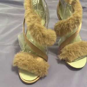 Sam Edelman Elegant Tan/Pink Fur-Trimmed Women's Heels never been worn size 7